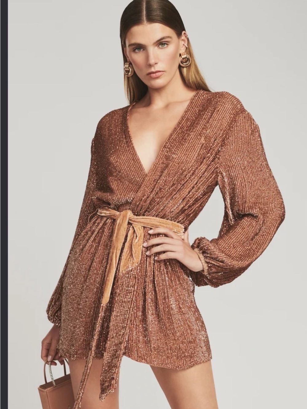 retrofete Gabrielle Dress Sequin Wrap Mini dress bronze NEW TAGS- XS
